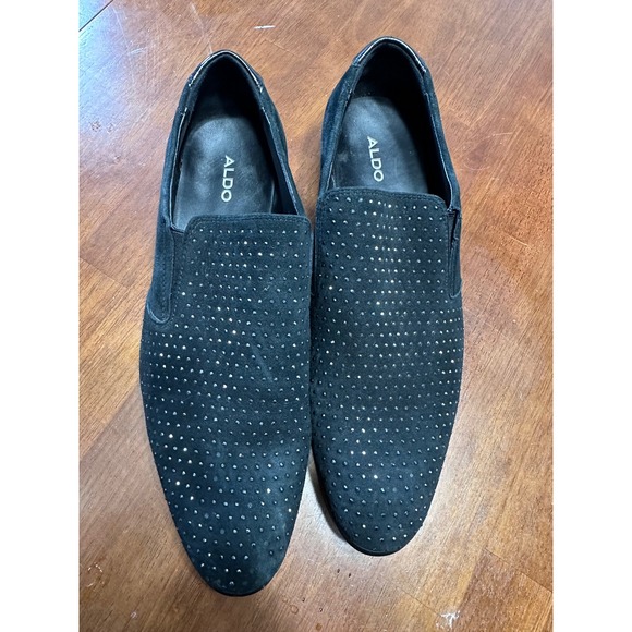 ALDO Men's‎ Black Suede Rhinestone Embellished Slip On Loafers Size 8 - Picture 1 of 7